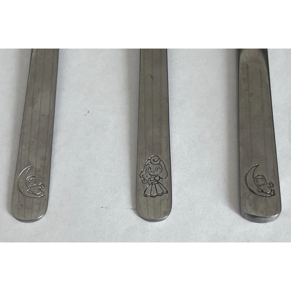 VTG Childrens Embossed Stainless Flatware Nursery Rhyme Set Baby Shower Gift